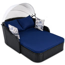 Outdoor Sunbed With Adjustable Canopy, Daybed With Pillows, Double Lounge, PE Rattan Daybed