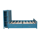 Full Size Platform Bed with Drawers and Storage Shelves, Blue