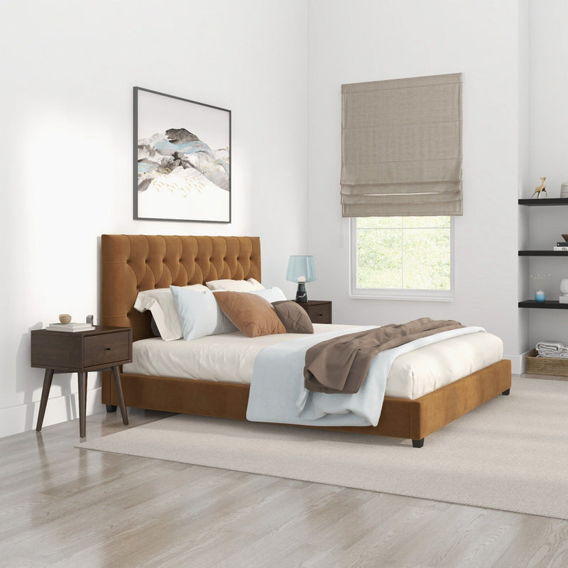 Donald - Mid-Century Modern Velvet Platform Bed