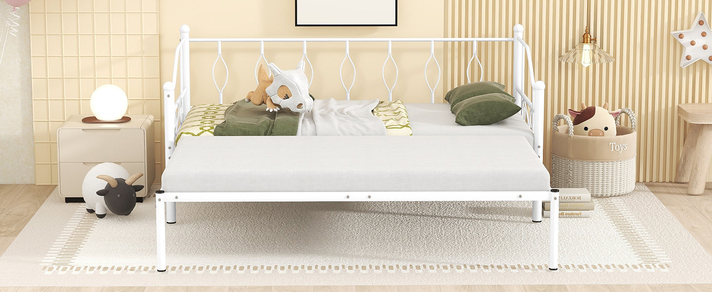 Twin Size Metal Daybed with Trundle, Daybed with Slat No Box required White - Atlantic Fine Furniture Melbourne FL