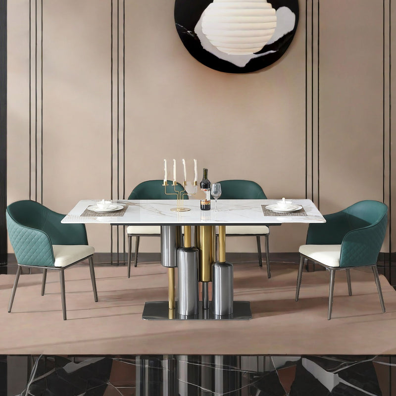 Dining Chairs, Modern Faux Leather Dining Metal Legs (Set of 2) - Green