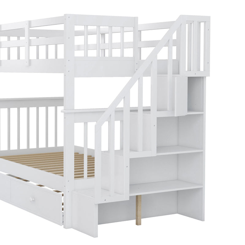 Stairway Bunk Bed With Twin Size Trundle, Storage And Guard Rail For Bedroom, Dorm