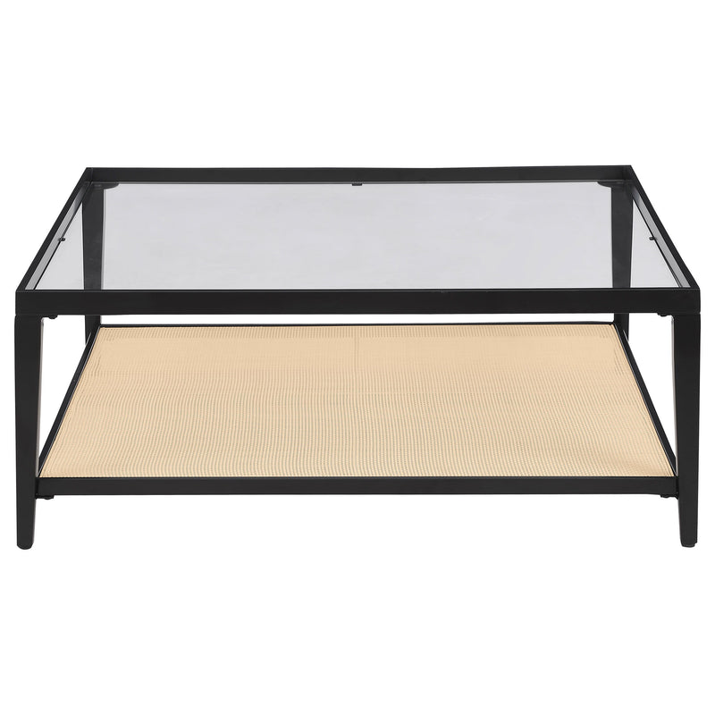 Amherst - Glass Top Metal with Cane Shelf Coffee Table - Black