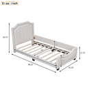 Twin Size Upholstered Platform Bed with Nailhead Trim Decoration and Guardrail, Beige