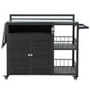 Outdoor Kitchen Island With Storage, Cooking Station, Grill Cart, Foldable Tabletop, And Bottle Opener - Dark Brown