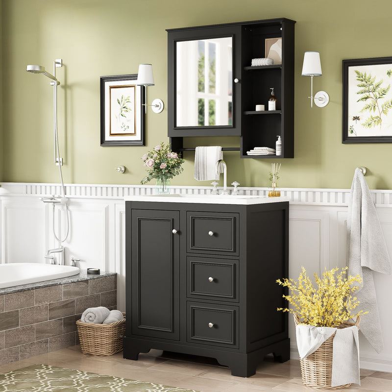 Bathroom Vanity With Sink, Modern Elegant Bathroom Storage Cabinet With 3 Drawers And Adjustable Shelves, Freestanding Vanity Set With Mirror Cabinet, Single Sink Bathroom Vanity