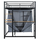 Loft Bed With Desk, Shelves, Power Outlet, LED Light And Wardrobe