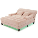 Chaise Bed Lounge Sofa Chair With Adjustable Backrest And LED Light Strip - Pink
