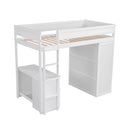 Wood Twin Size Loft Bed with Wardrobes and 2-Drawer Desk with Cabinet, White
