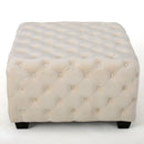 Modern Glam Ottoman With Velvet Upholstery And Button Tufted Design - Ivory