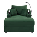 Single Sofa Couch With Storage Space, Movable Ottoman, USB Ports, Cup Holders, Phone Holder