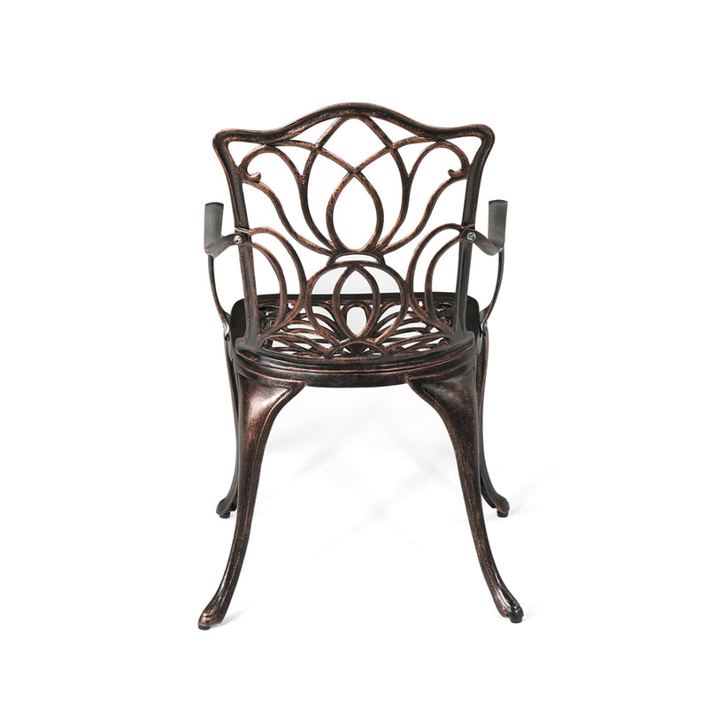 Outdoor Dining Chair With Floral Design And Curved Saber Legs (Set of 2) - Copper