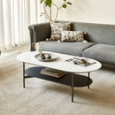 Contemporary Coffee Table Sintered Stone Surface With Ceramic Finish Double Layer Design Base Matte Shelf Modern Living Room Center Table - White / Gray