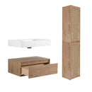 Modern Imitative Wall Mounted Bathroom Vanity With Resin Sink & 2 Side Cabinet, Soft Close Drawer - Imitative Oak