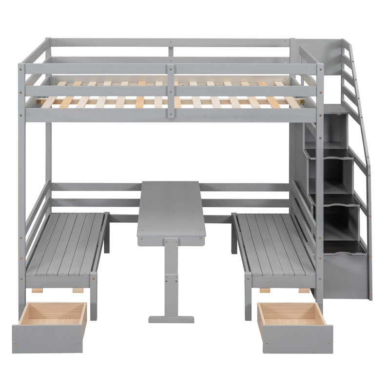 Bunk With Staircase, The Down Bed Can Be Convertible To Seats And Table Set