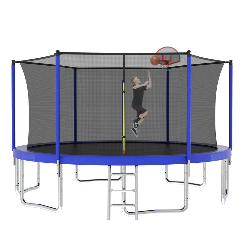 14Ft For Kids Children With Safety Enclosure Net Outdoor Backyards Large Recreational Trampoline - Blue