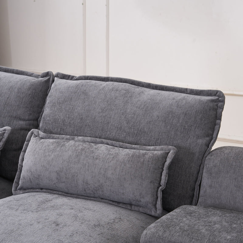 U Shaped Sofa With Console, Cupholders, USB Ports, 6 Seat, Bronzing Suede & Chenille