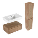 Modern Imitative Wall Mounted Bathroom Vanity With Resin Sink & 2 Side Cabinet, Soft Close Drawer - Imitative Oak
