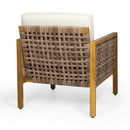 Maycen - Outdoor Club Chair With Wicker Accents - Teak