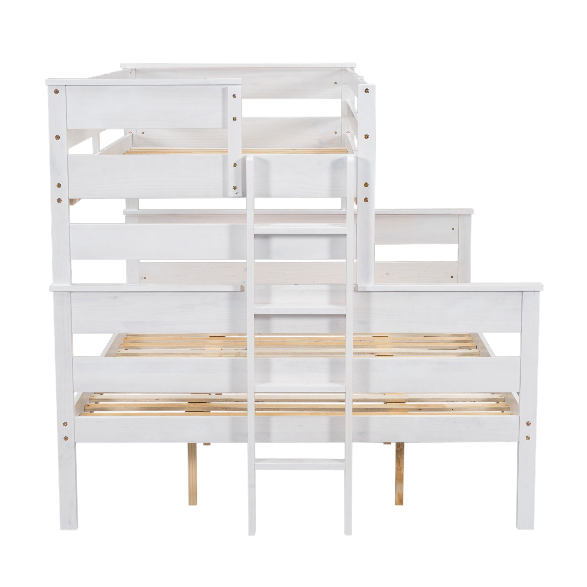 Wood Twin XL over Queen Bunk Bed with Ladder, White - Atlantic Fine Furniture Melbourne FL