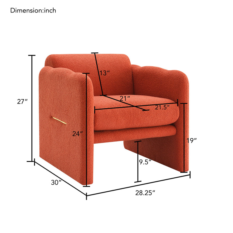 Arm Chair With Waved Arms, Metal Decoration On Both Side Arms