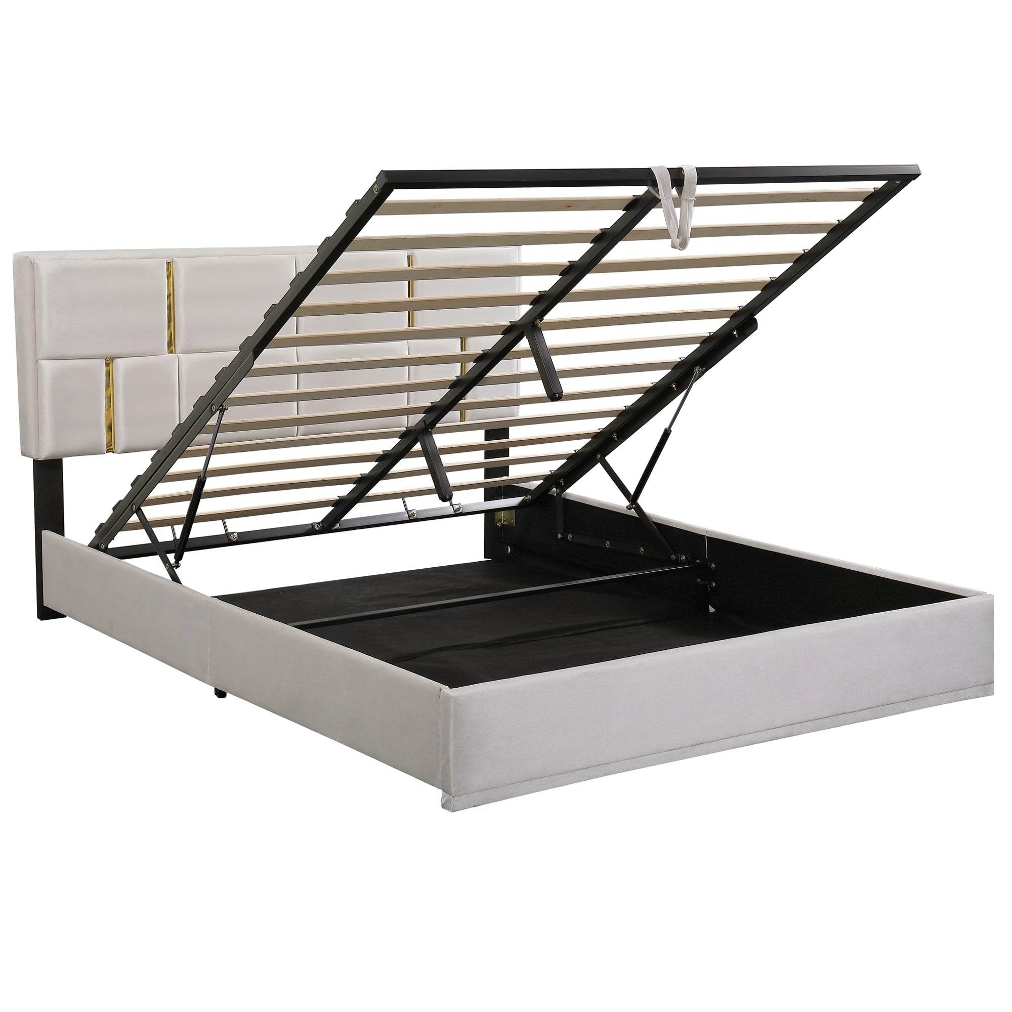 Queen Size Upholstered Platform Bed with Hydraulic Storage System,No Box Spring Needed,Beige - Atlantic Fine Furniture Melbourne FL