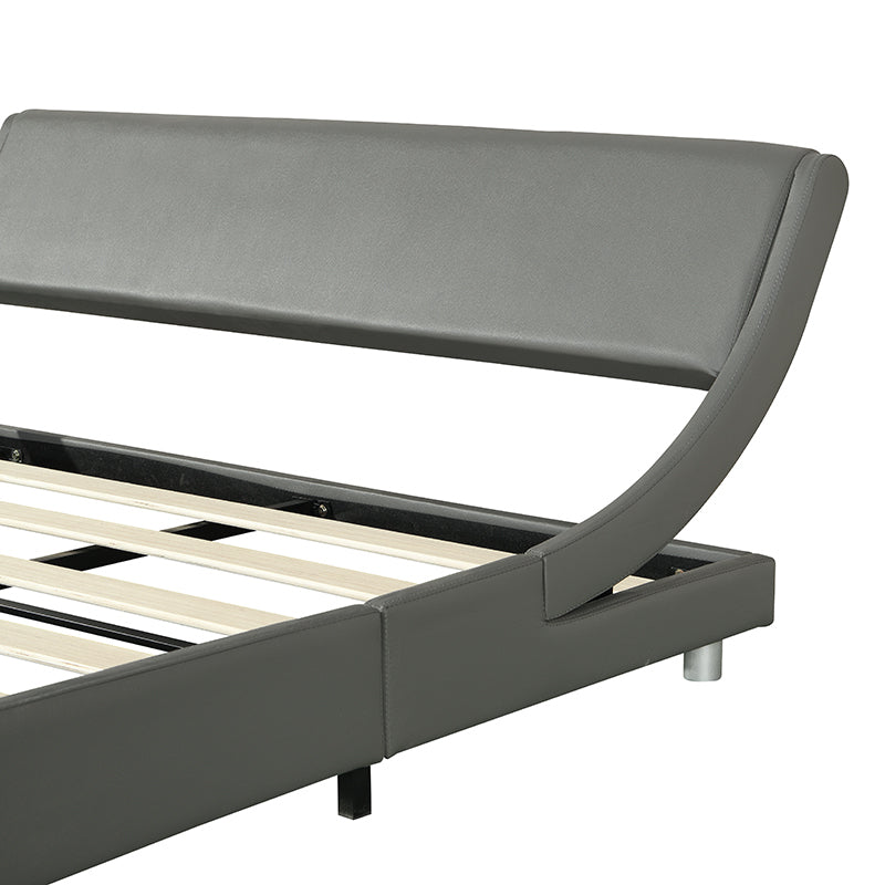 Faux Leather Upholstered Platform Bed Frame, Curve Design, Wood Slat Support, No Box Spring Needed, Easy Assemble, Queen Size, Gray - Atlantic Fine Furniture Melbourne FL