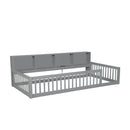 Twin Long Floor Bed With Storage Cabinets And USB Ports - Gray
