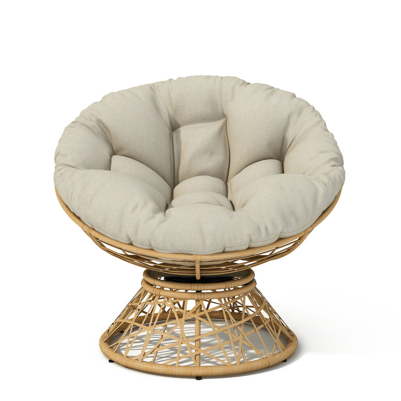 Ergonomic Wicker Chair With Cloud Thick Density Cushion, 3 Proof Cover High Capacity Iron Frame Fluid 360° Swivel