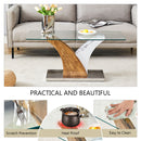 Artistic Rectangular Coffee Table With Tempered Glass Countertop