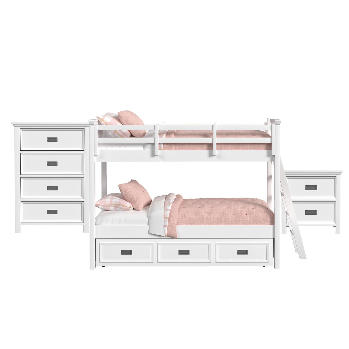 Hampton Kids Bunk With Ladder And Trundle Bedroom Set in Black by Elements International