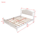 Pine Wooden Bed With Upholstered Headboard And Panel Footboard, With Two Bed Rail Support Feet And Central Platform Support Feet