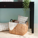 Rectangular Multi Purpose Water Hyacinth Woven Wicker Baskets With Handles - Natural / Brown