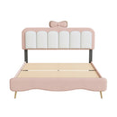 Full size Velvet Princess Bed With bow-knot Headboard,Full Size Platform Bed with Headboard and Footboard,White+Pink