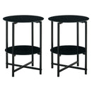 JWS Tempered Glass End Table (Set of 2), Round Coffee Table For Bedroom Living Room Office - Black