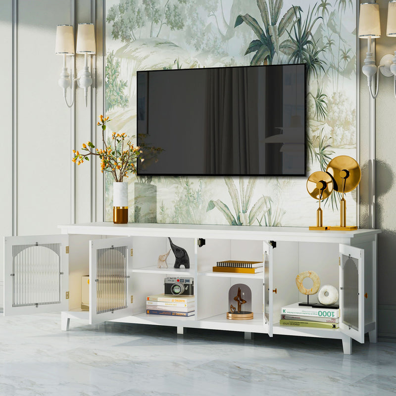 StylishTVcabinet Entertainment CenterTV Stand, TVconsoletable, Media Console, Solidwood Frame, Changhong Glass Door, Metal Handle