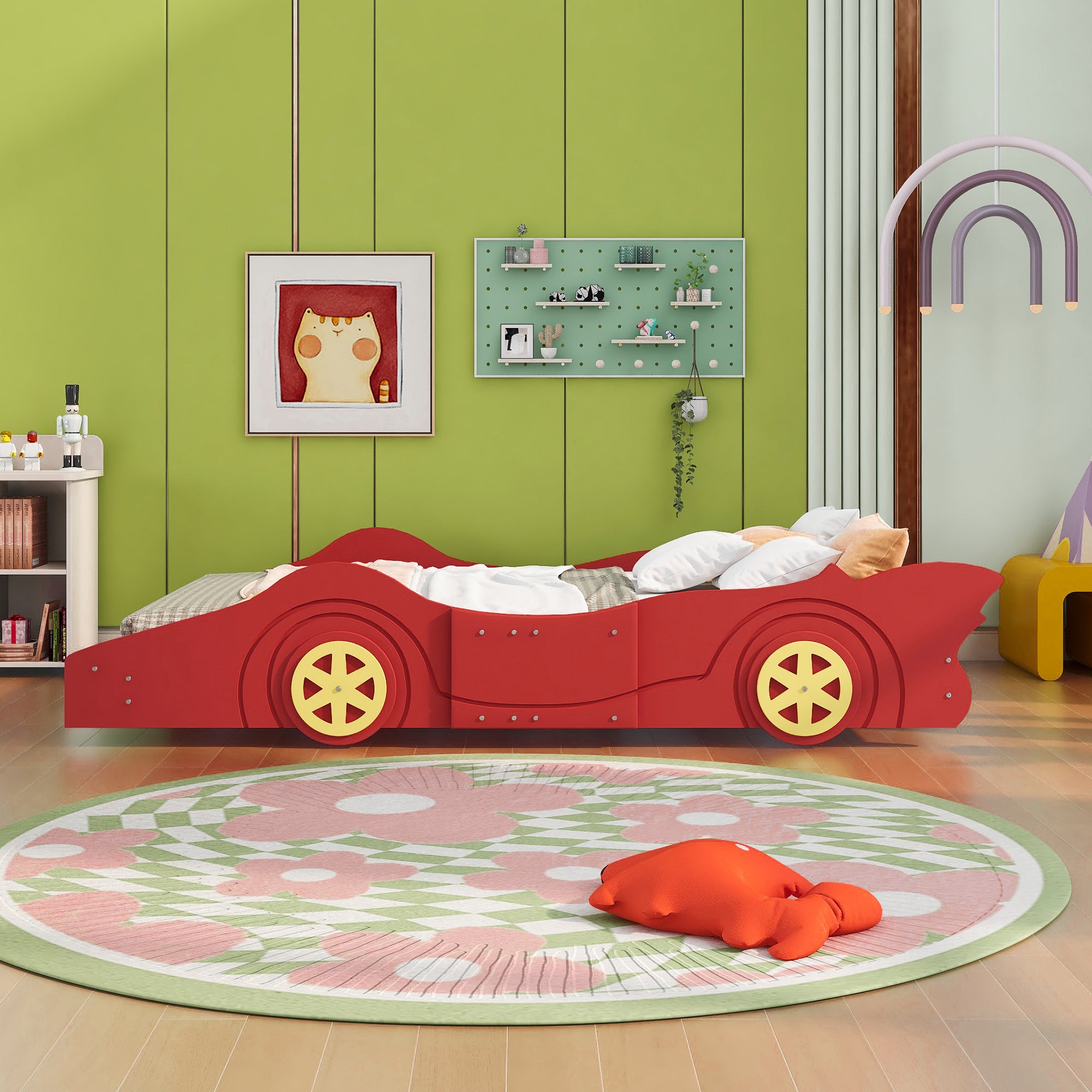 Full Size Race Car-Shaped Platform Bed with Wheels,Red - Atlantic Fine Furniture Melbourne FL