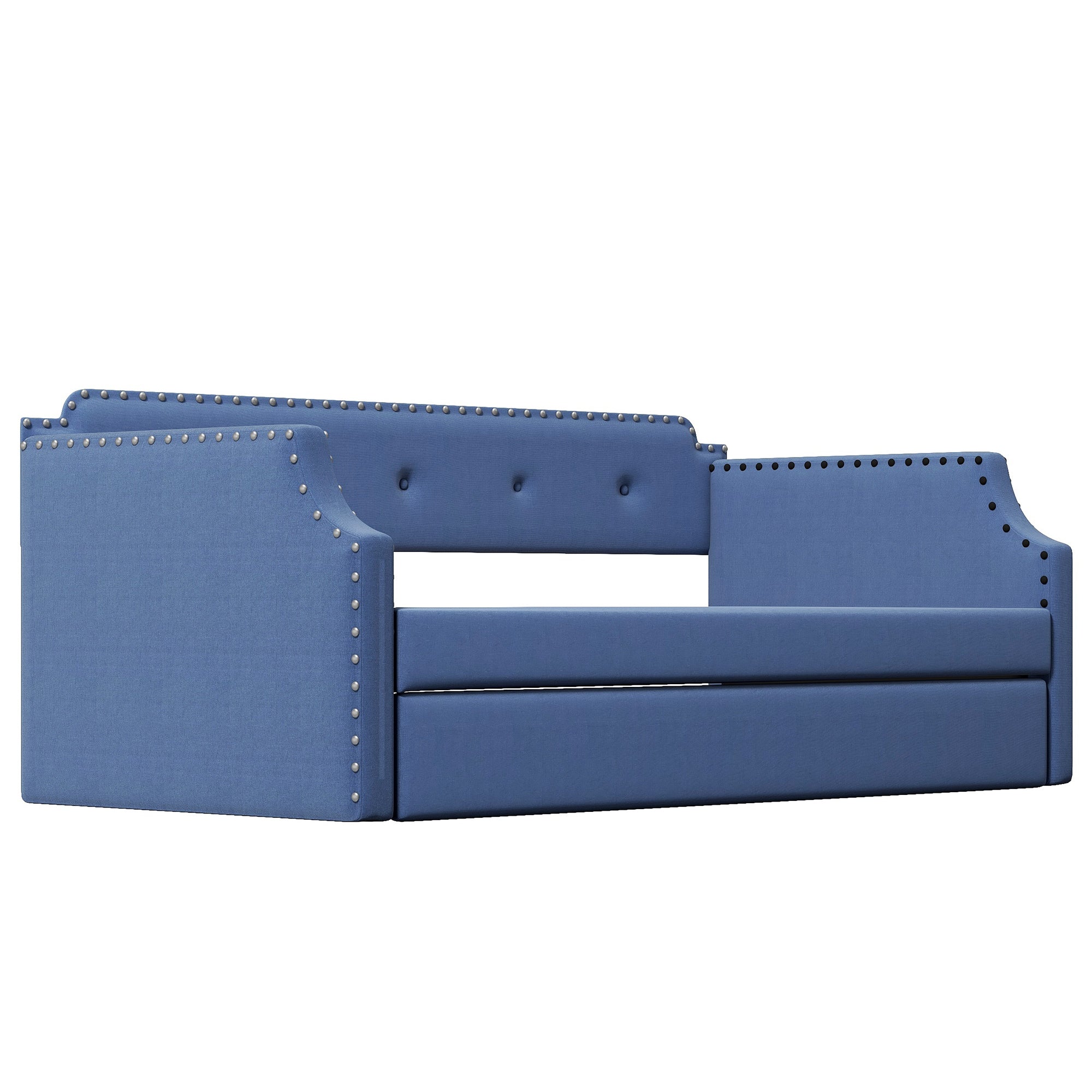 Upholstered Daybed with Trundle, Wood Slat Support,Upholstered Frame Sofa Bed , Twin,Blue - Atlantic Fine Furniture Melbourne FL