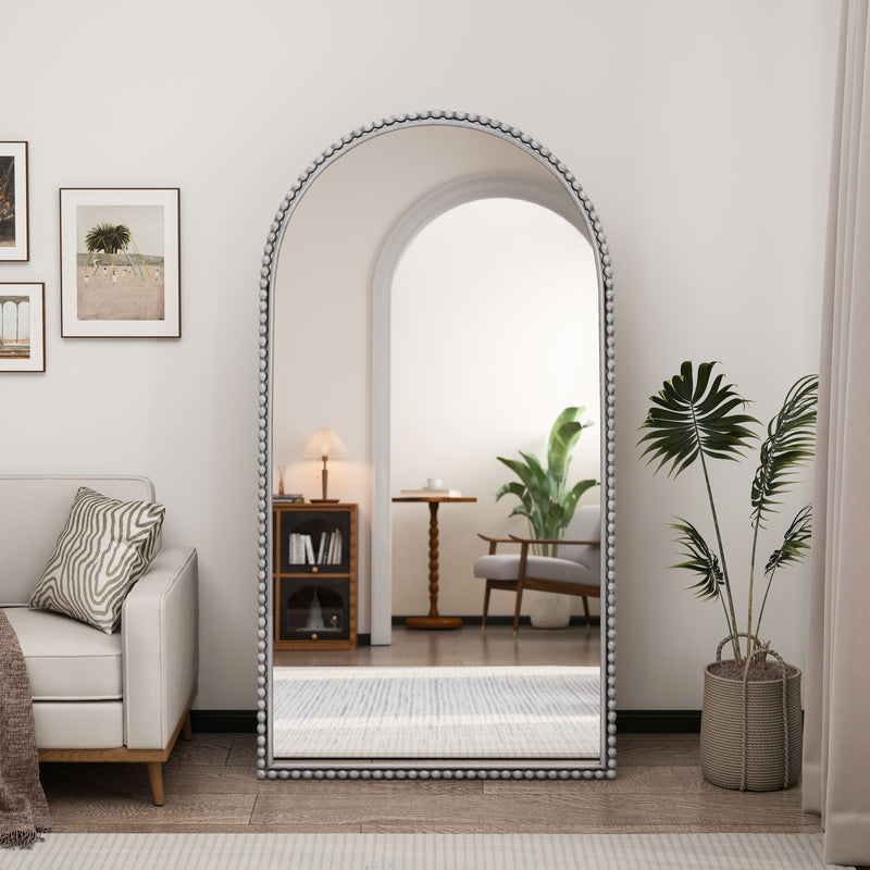 Arch Retro Full Length Mirror With Supporting Feet - Silver
