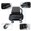 Rolling Creeper Garage Seat With 3 Built In Drawers, Rolling Tool Chest For Shop Or Garage - Black