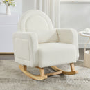Accent Rocking Chair With Curved Back & Pillow, Base, Ultimate Comfort For Living Room Or Nursery - Cream White