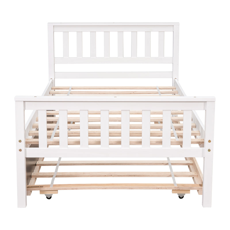 Twin Bed with Trundle, Platform Bed Frame with Headboard and Footboard, for Bedroom Small Living Space,No Box Spring Needed,White(New SKU:W504P148532)