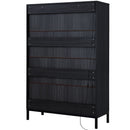 Modern Style Tall Display Cabinet With LED Lighting, Tempered Glass Door, 2 Drawers