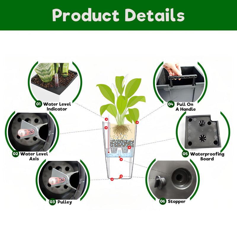 Elegant Square Planter With Automatic Watering System, Faux Rattan Design, Polypropylene (Set of 2) - Black
