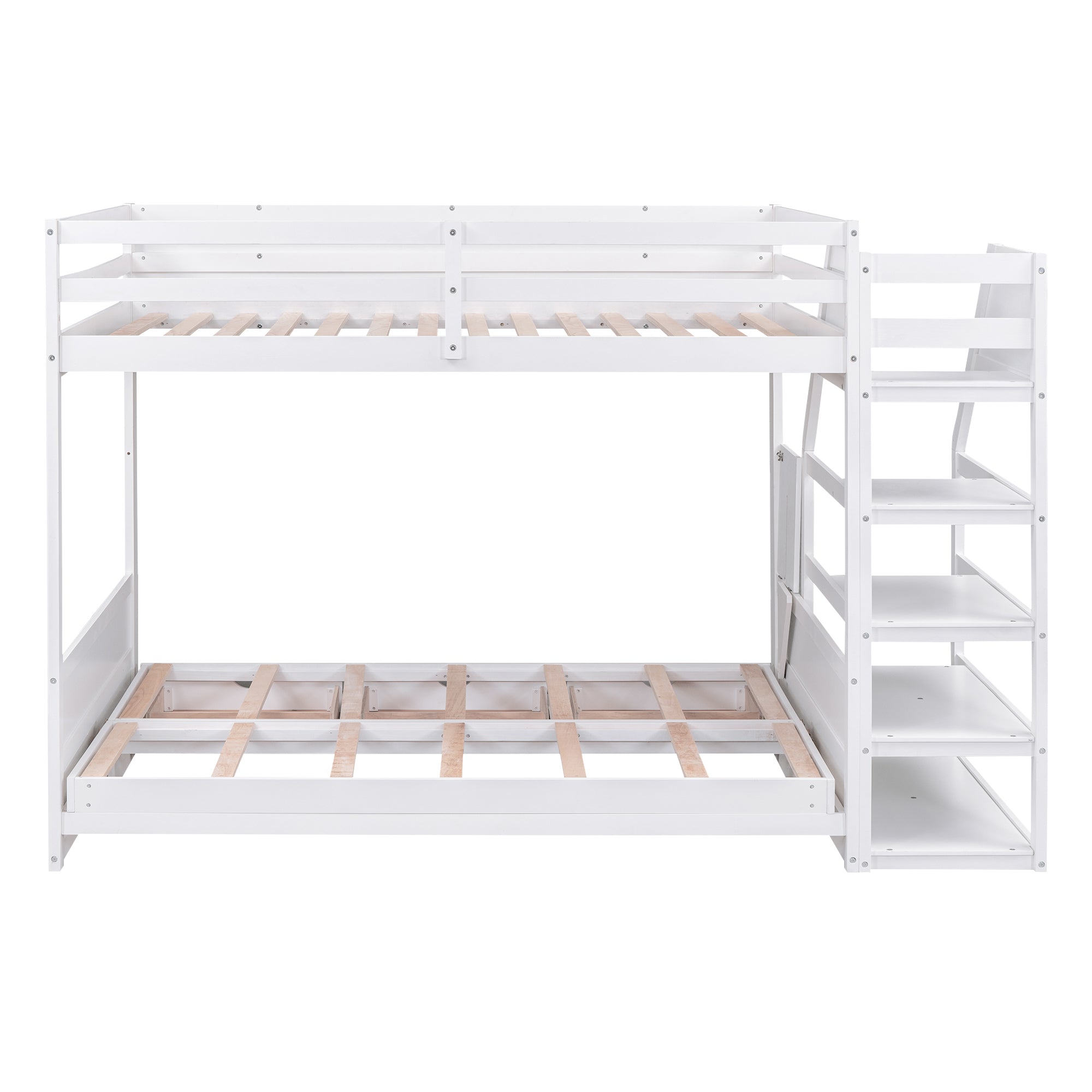 Wood Full Size Convertible Bunk Bed with Storage Staircase, Bedside Table, and 3 Drawers, White - Atlantic Fine Furniture Melbourne FL