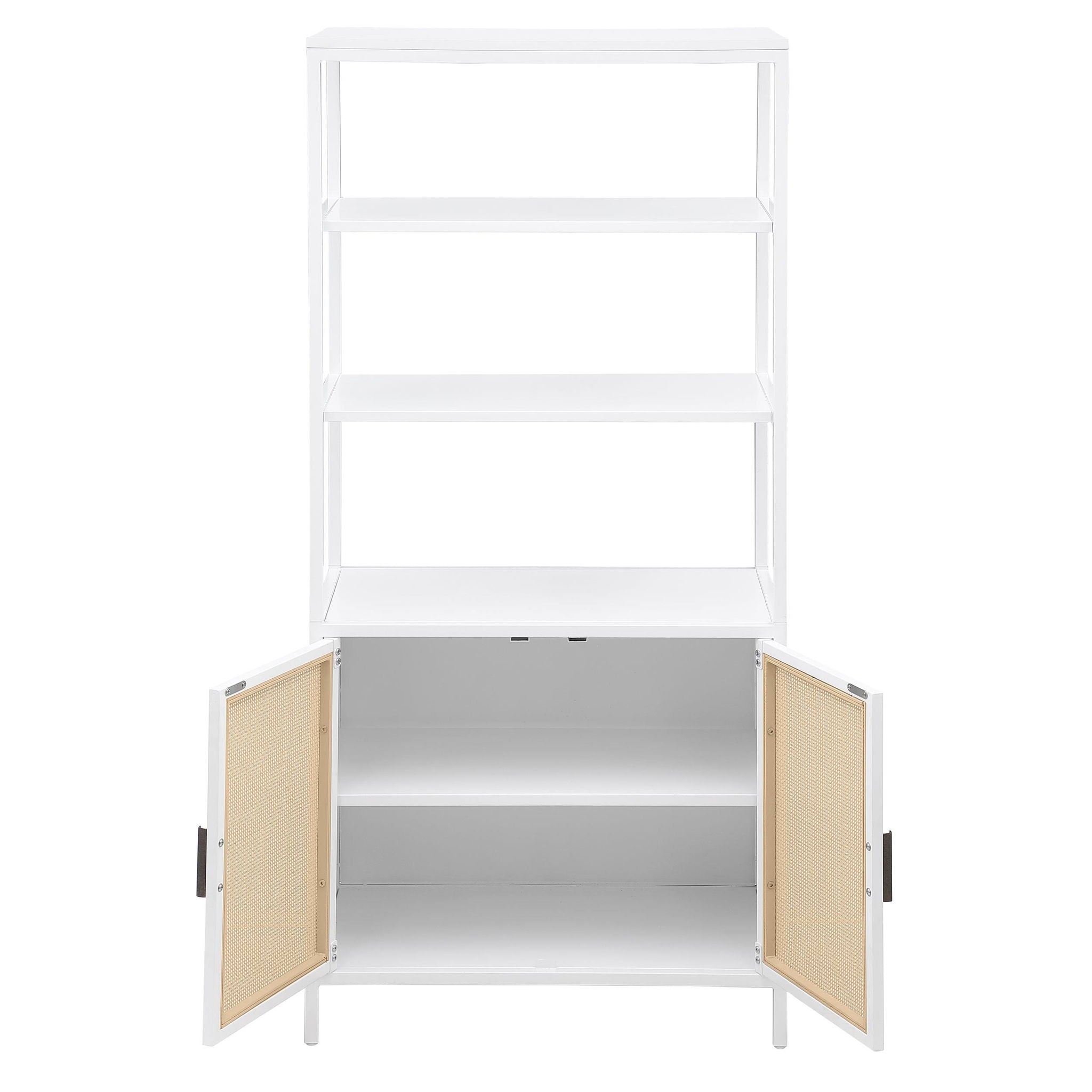 Amherst 3-shelf Radio Weave Cane Metal Accent Cabinet White