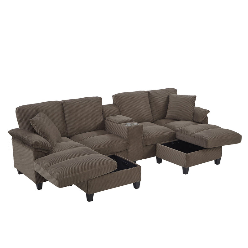 Modern U-Shaped Sectional Sofa With Storage Ottomans