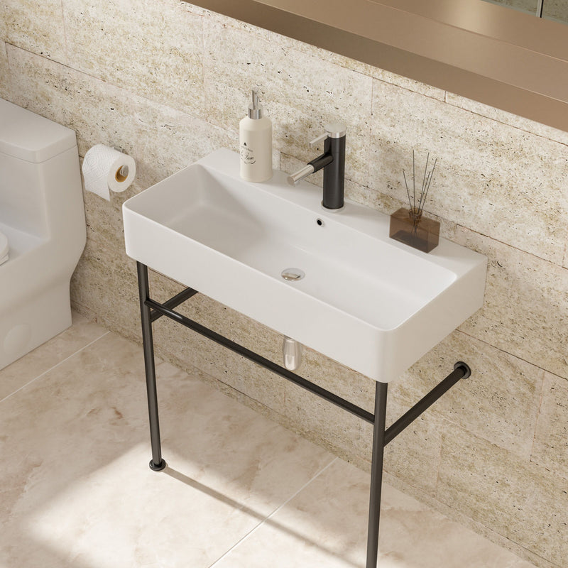 Ceramic Console Bathroom Sink With Overflow