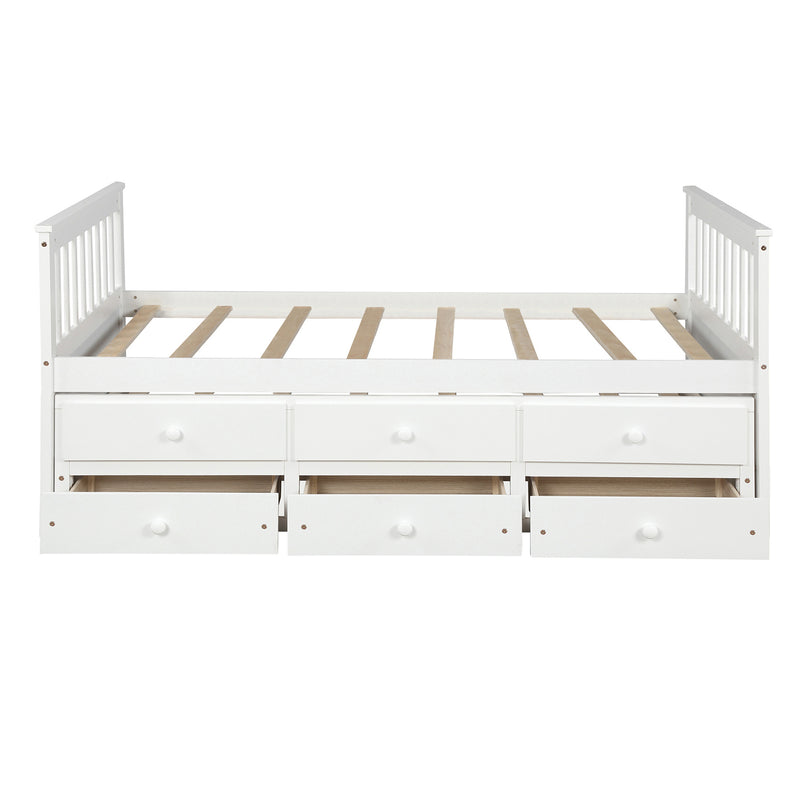 TOPMAX Captain's Bed Twin Daybed with Trundle Bed and Storage Drawers, White