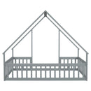 Wood House-Shaped Floor Bed With Fence, Guardrails